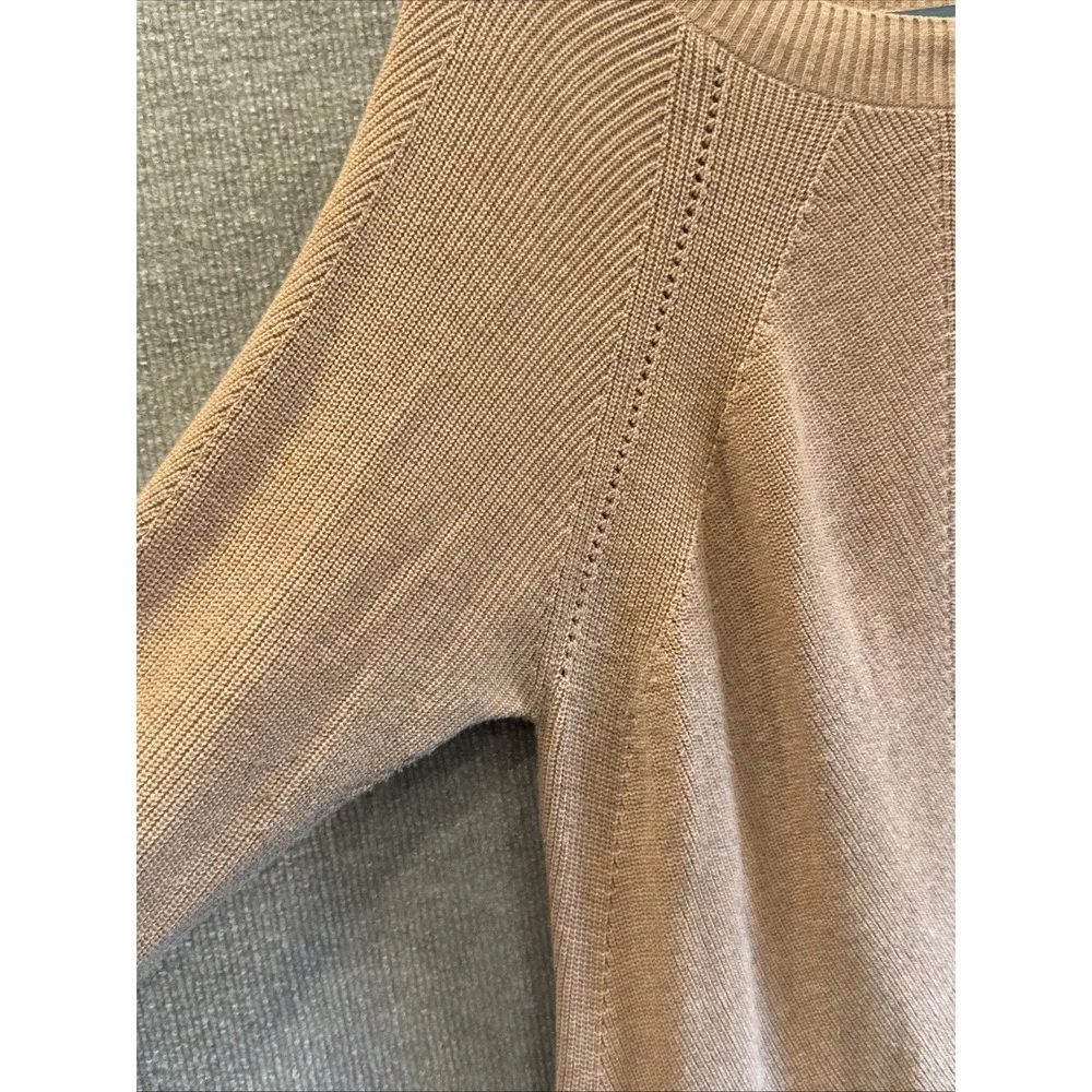 TITLE NINE | Extra Fine Merino Wool Blend Contrast Details Sweater Tan Sz Large